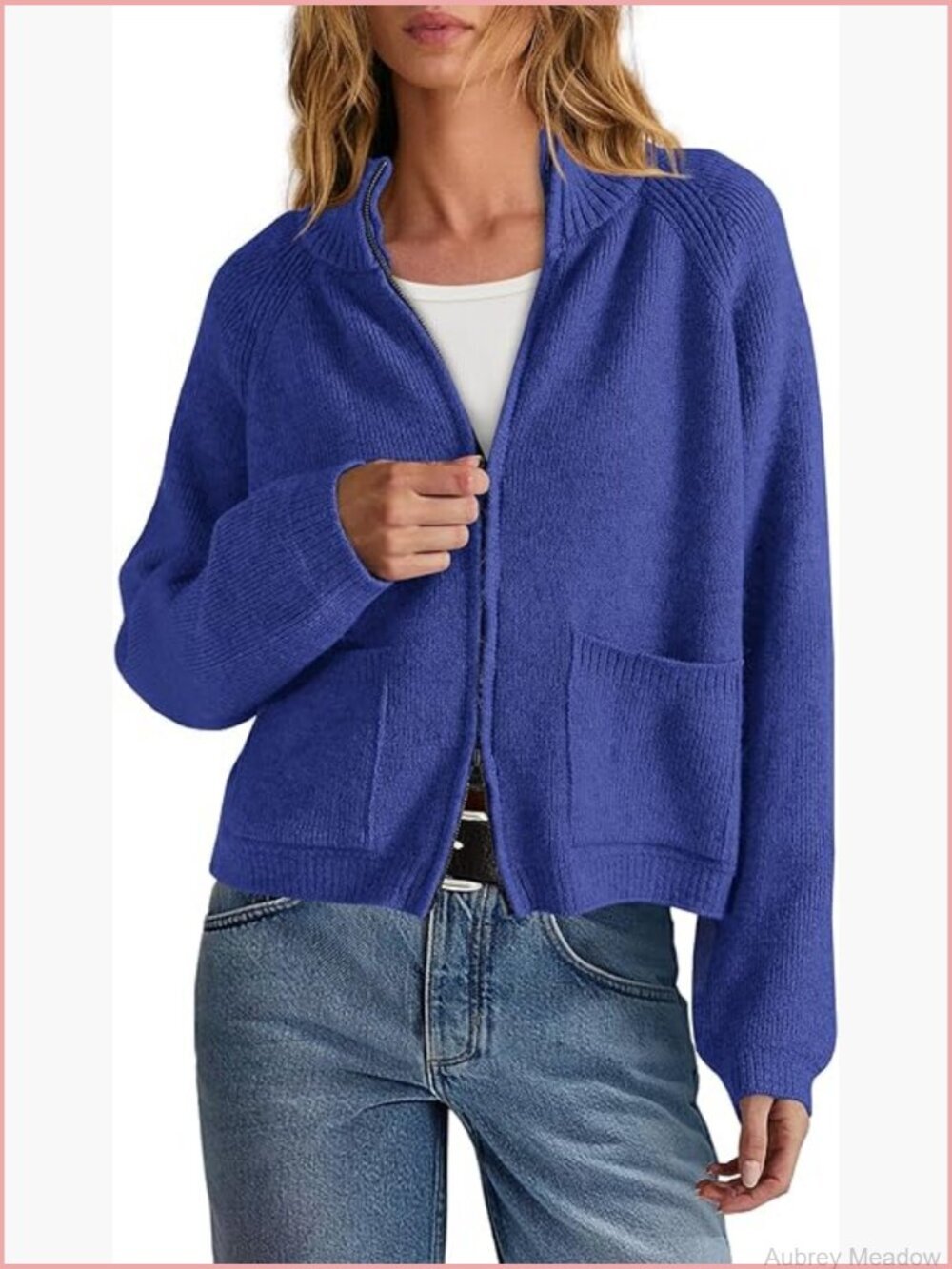 Zip Up Chunky Knit Cardigan Sweater Jacket with Pockets